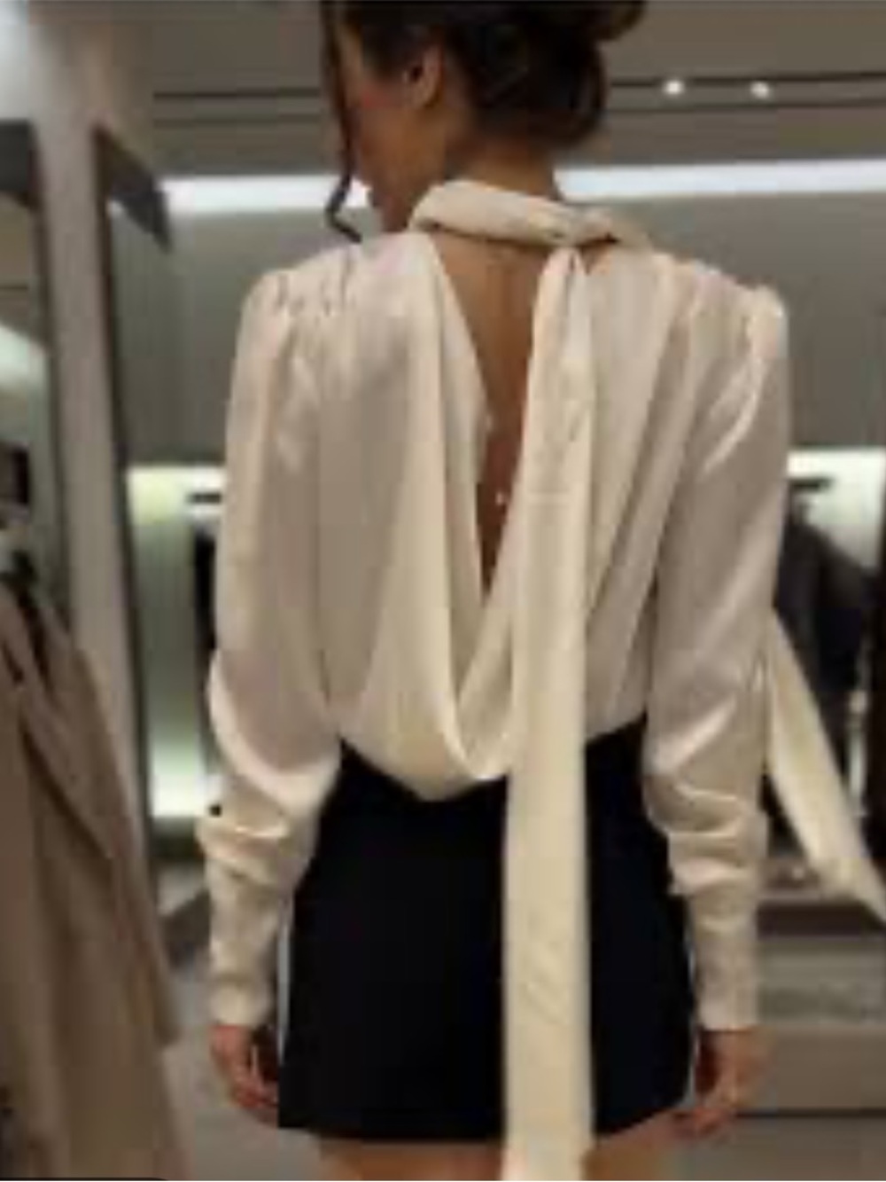 Zara White Satin Backless Tie-Detail Blouse